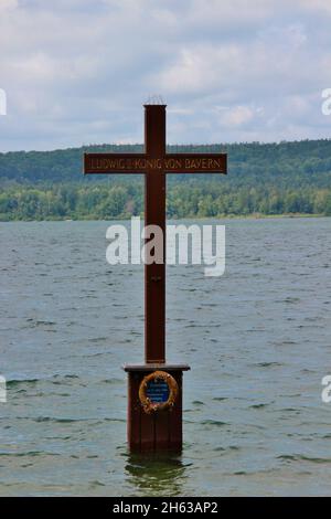 allemagne,haute-bavière,lac starnberg,montagne,monument commémoratif croix roi ludwig,humeur du soir, Banque D'Images