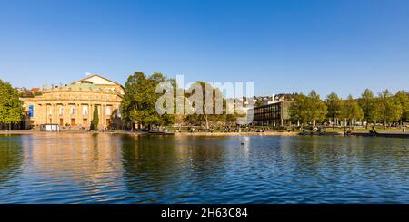 allemagne,bade-wurtemberg,stuttgart,jardin du château supérieur,eckensee,opéra d'etat,parlement d'etat Banque D'Images