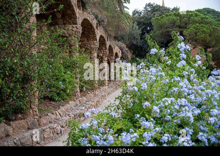 le parc artistique guell d'antoni gaudi à barcelone, en espagne. ce parc moderniste a été construit entre 1900 et 1914 et est une attraction touristique populaire. Banque D'Images