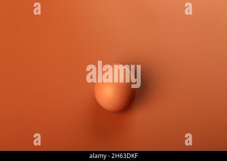 œuf de poulet sur fond beige.Un œuf brun.Concept minimaliste de Pâques. Banque D'Images