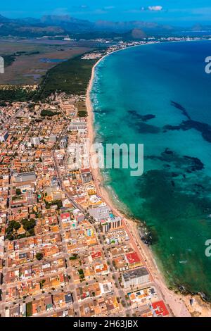 vue aérienne, vue sur la ville de colonia de sant pere,mallorca,iles baléares,espagne Banque D'Images