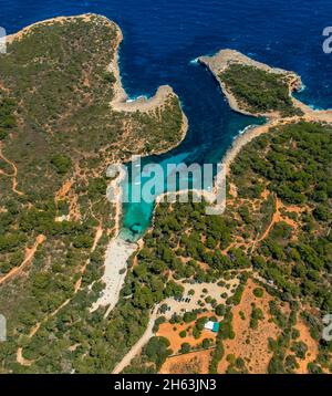 vue aérienne, baie et plage de cala sa nau,felanitx,iles baléares,majorque,espagne Banque D'Images