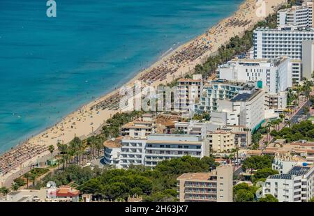 vue aérienne, baie de palma avec plage de sable et complexes d'hôtels, les meravelles, palma, majorque, îles baléares, espagne Banque D'Images