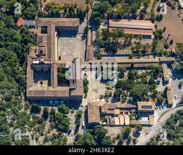 vue aérienne, santuari de lluc,lieu de pèlerinage et sanctuaire,escorca,majorque,iles baléares,espagne Banque D'Images