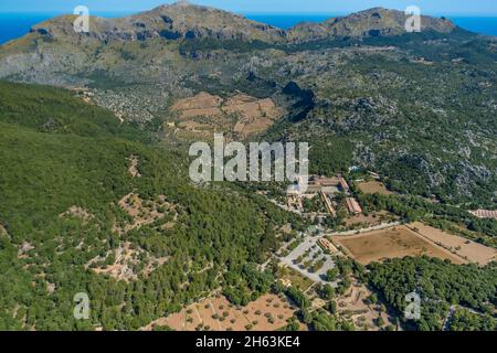 vue aérienne, santuari de lluc,lieu de pèlerinage et sanctuaire,escorca,majorque,iles baléares,espagne Banque D'Images