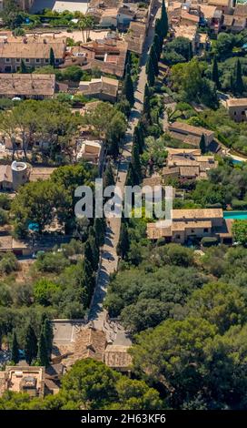 vue aérienne, chemin vers la chapelle de pollença, majorque, iles baléares, espagne Banque D'Images