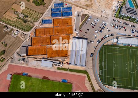 vue aérienne, centre sportif rn, centre de tennis rafael nadal, chantier,fartàritx,manacor,mallorca,iles baléares,espagne,europe Banque D'Images