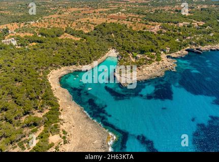 vue aérienne, baie et plage caló des borgit,santanyí,mallorca,iles baléares,espagne Banque D'Images