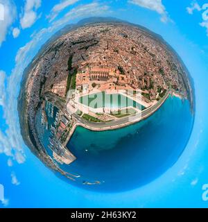 vue aérienne, vue à 360 degrés sur palma, la cathédrale la seu, palais royal de la almudaina, ma 19 av. de gabriel roca, palau reial de l'almudaina, palma, majorque, îles baléares, espagne Banque D'Images