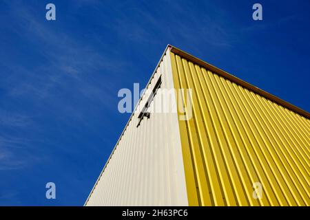 entrepôt jaune, ciel bleu, perspective, Banque D'Images