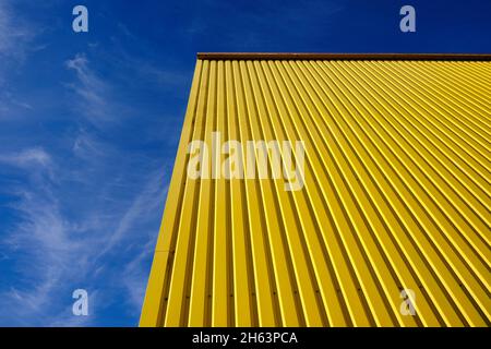 entrepôt jaune, ciel bleu, perspective, Banque D'Images