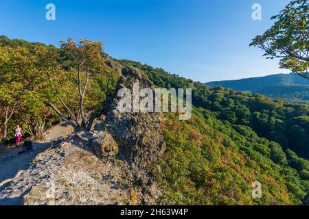 visegrad montagnes,vadallo kövek (pierres vadallo),pierres volcaniques,crête de montagne,randonneur dans le parc national danube-ipoly,pest,hongrie Banque D'Images