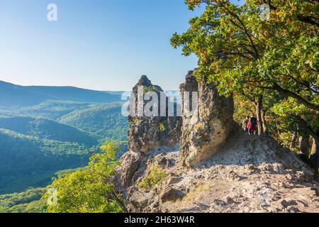 visegrad montagnes,vadallo kövek (pierres vadallo),pierres volcaniques,crête de montagne,randonneur dans le parc national danube-ipoly,pest,hongrie Banque D'Images