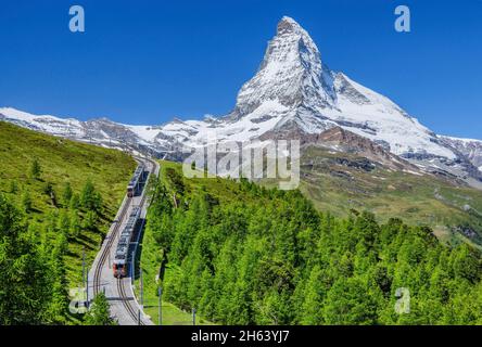 wagon du gornergratbahn avec cervin 4478m,zermatt,mattertal,valais alpes,valais,suisse Banque D'Images