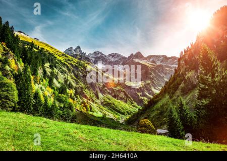 einödsbach près de obersdorf avec vue sur les hautes alpes d'allgäu Banque D'Images