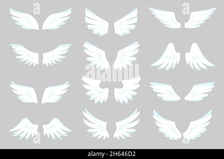 Ensemble plat d'autocollants de vol pour l'emblème d'oiseau blanc d'aile Angel.Décoration vintage badge Freedom.Symbole tatouage héraldique.Autocollant tribal avec logo Air Sky.Contour simple vide de différentes formes isolées sur blanc Illustration de Vecteur