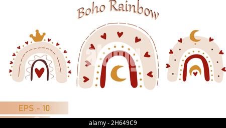 Ensemble de boho arc-en-ciel scandinave dans des couleurs simples pour la décoration de chambre de bébé.Isolé sur un fond blanc.Illustration vectorielle. Illustration de Vecteur