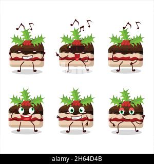 Une image d'une tranche de gâteau de pudding danseur de noël personnage de dessin animé appréciant la musique.Illustration vectorielle Illustration de Vecteur