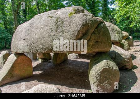 Gros plan du plus grand Dolmen (hunebed) D27 près de Borger aux pays-Bas qui est un tombeau mégalithique ou un monticule funéraire avec de grandes pierres datant de t Banque D'Images