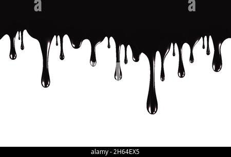 Des gouttes de peinture noire réalistes isolées sur un fond blanc.Le liquide noir qui coule.Peinture goutte à goutte.Illustration vectorielle Illustration de Vecteur