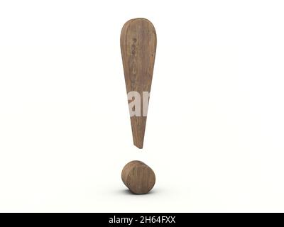 Point d'exclamation en bois sur fond blanc. illustration 3d. Banque D'Images