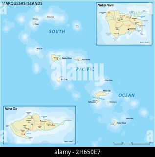 Carte vectorielle des îles Marquises, Polynésie française Illustration de Vecteur