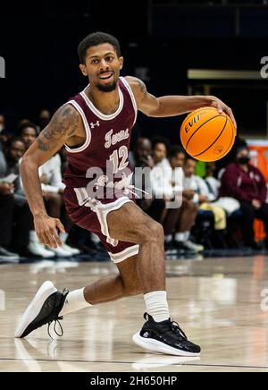 Moraga, États-Unis.12 novembre 2021.A. le gardien du sud du Texas John Jones (12) joue pendant le match de basket-ball des hommes NCAA entre les Texas Southern Tigers et les Saint Mary's Gaels.Saint MaryÕs a gagné 67-58 au Pavillon McKeon Moraga Calif. Thurman James/CSM/Alamy Live News Banque D'Images