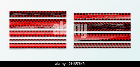 Barricade, ne pas traverser, police, crime danger ligne, jaune vif crime scène de crime ruban adhésif barrière. Rayures noires et blanches. Style vectoriel plat Illustration de Vecteur