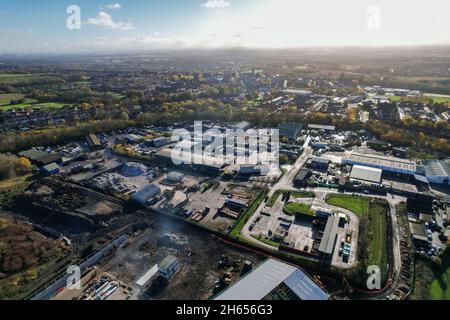 Vue aérienne d'un domaine industriel dans le nord de l'Angleterre, au Royaume-Uni Banque D'Images