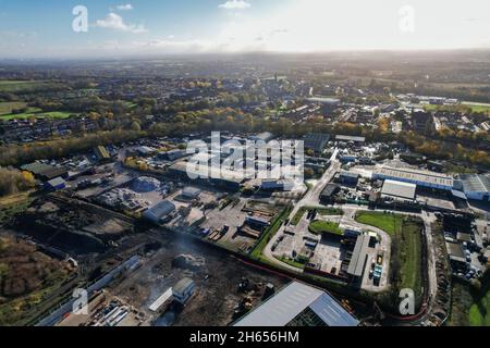 Vue aérienne d'un domaine industriel dans le nord de l'Angleterre, au Royaume-Uni Banque D'Images