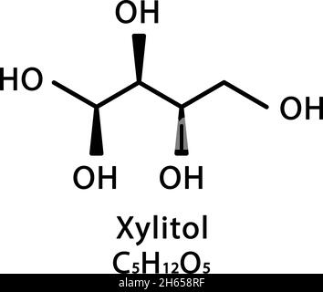 Structure moléculaire du xylitol.Formule chimique du squelette de xylitol.Illustration du vecteur de formule moléculaire chimique Illustration de Vecteur