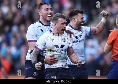 Édimbourg, Royaume-Uni.13 novembre 2021.Stuart Hogg, de l'Écosse, marque ScotlandÕs 1er essai lors du match de la série des nations de l'automne au stade Murrayfield, à Édimbourg.Le crédit photo devrait se lire: Neil Hanna / Sportimage Banque D'Images