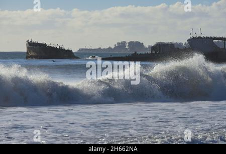 Un bel après-midi d'hiver à la plage d'État de Seacliff, Aptos CA Banque D'Images