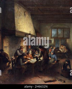 Tavern Scene par le peintre hollandais de l'âge d'or, Adriaen van Ostade (1610-1685), huile sur panneau, début 1660 Banque D'Images