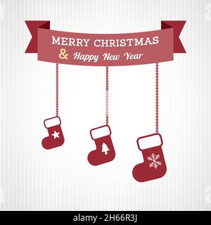 Joyeux Noël et Bonne Année.Joyeuses vacances.Chaussettes décoratives.Inspiration pour Noël.Illustration vectorielle, conception plate Illustration de Vecteur