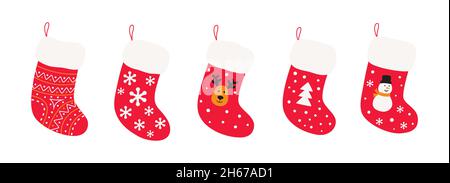 Ensemble de chaussettes de Noël mignons.Illustration de dessin animé vectoriel Illustration de Vecteur