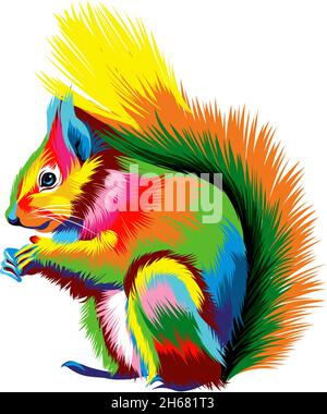 Écureuil rouge eurasien de peintures multicolores.Aquarelle, dessin coloré, réaliste.Illustration vectorielle des peintures Illustration de Vecteur