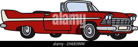 Le dessin à la main vectorisé d'un cabriolet américain rouge classique Illustration de Vecteur