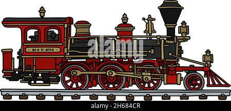 Le dessin à la main vectorisé d'une locomotive à vapeur américaine Wild West classique Illustration de Vecteur