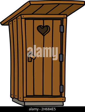 Le dessin à la main vectorisé d'une vieille latrine en bois drôle Illustration de Vecteur