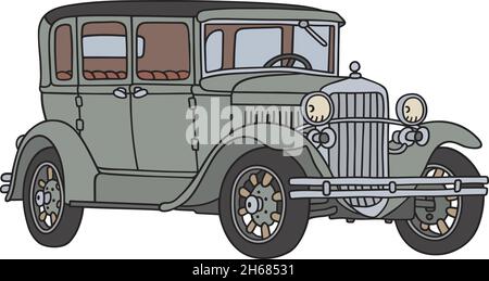 Le dessin à la main vectorisé d'une limousine grise vintage Illustration de Vecteur