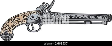 Le dessin à la main vectorisé d'un pistolet matchlock historique Illustration de Vecteur