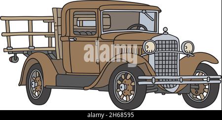 Le dessin à la main vectorisé d'un petit camion brun vintage Illustration de Vecteur