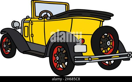 Le dessin à la main vectorisé d'un cabriolet jaune vintage Illustration de Vecteur