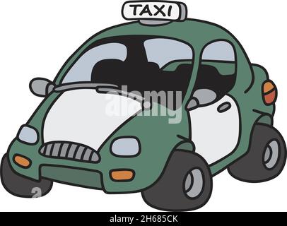 Le dessin à la main vectorisé d'un drôle de taxi vert et blanc Illustration de Vecteur