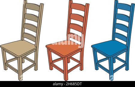 Le dessin à la main vectorisé de trois chaises en bois de couleur classique Illustration de Vecteur