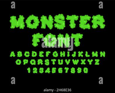 Police Monster.Lettres de l'alphabet vert effrayant. Illustration vectorielle Illustration de Vecteur