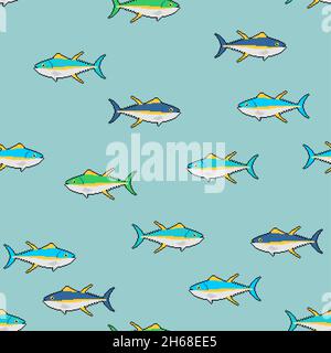 Motif de thonidés sans couture. Fond de poisson de mer pixélisé.texture vectorielle 8 bits Illustration de Vecteur