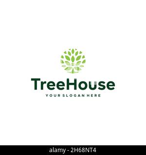 Design minimaliste du logo Treehouse Leaves plants Illustration de Vecteur