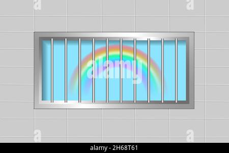 Arc-en-ciel devant la fenêtre.Fenêtres de prison avec bars.Fenêtres sur un mur lumineux.SPE 10 Illustration de Vecteur